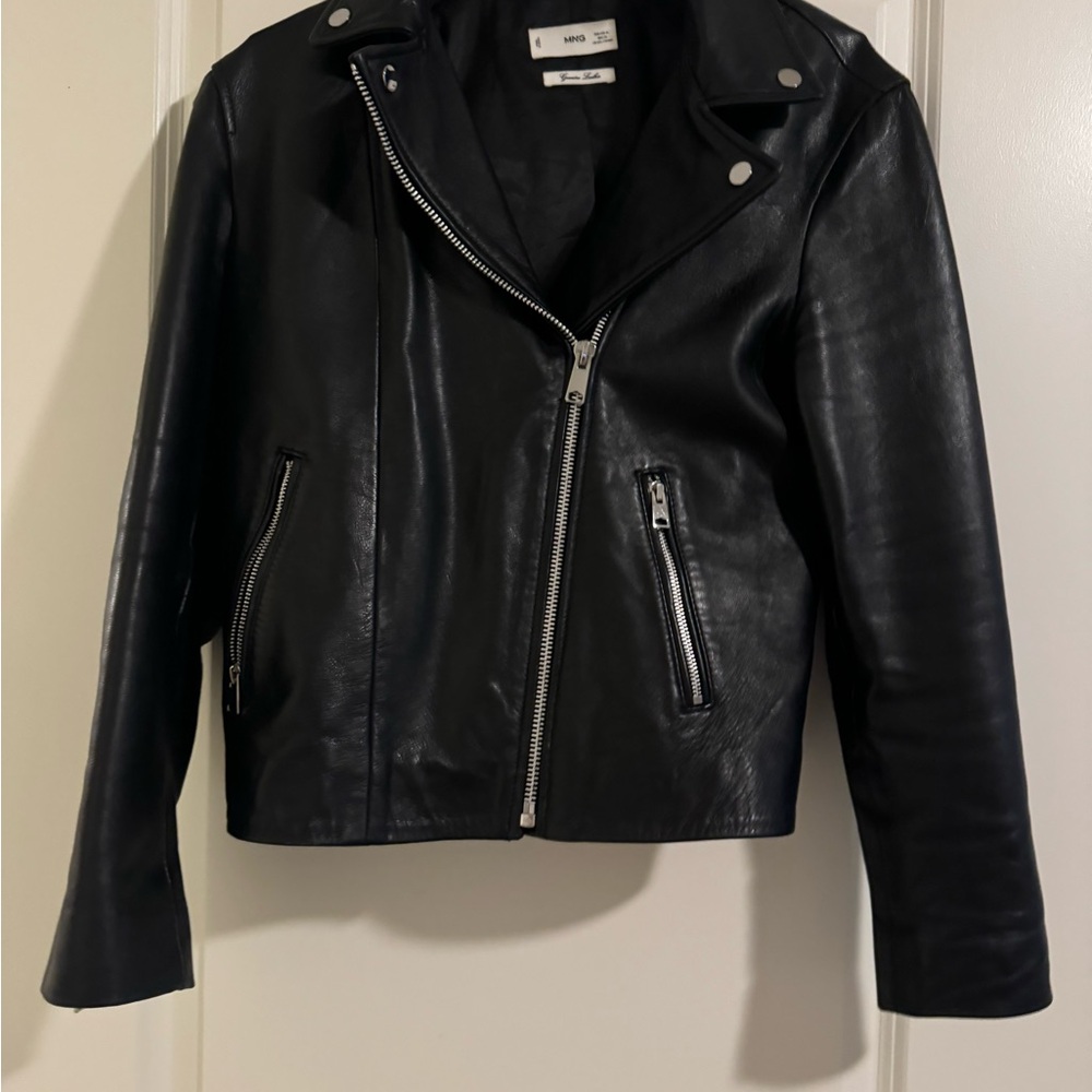 Mango Women's Black Leather Moto Jacket